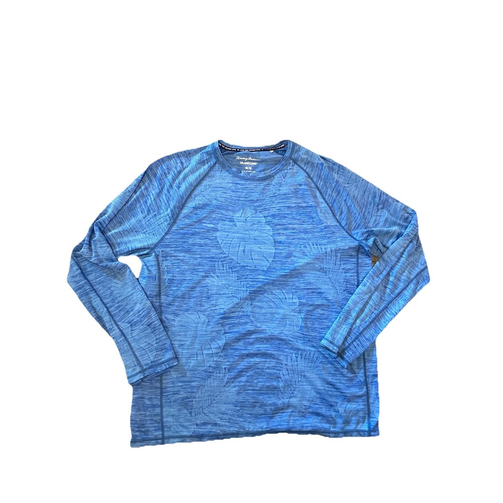 Tommy Bahama Island Zone Shirt Mens M Blue Delray Frond Performance Long Sleeve
